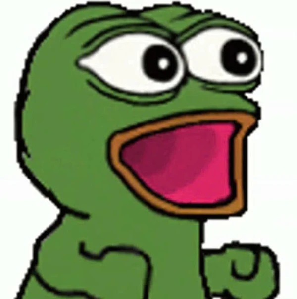 Một nhân vật hoạt hình với một nụ cười lớn meme frog