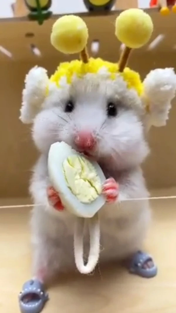 một con chuột nhỏ có vương miện trên đầu meme hamster