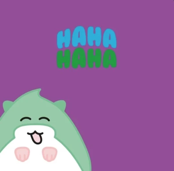 một nhân vật hoạt hình với một chiếc mũ màu xanh lá cây và nền màu tím meme hamster