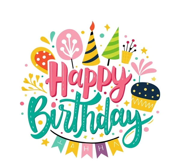 chúc mừng sinh nhật chữ với các yếu tố đầy màu sắc meme happy birthday
