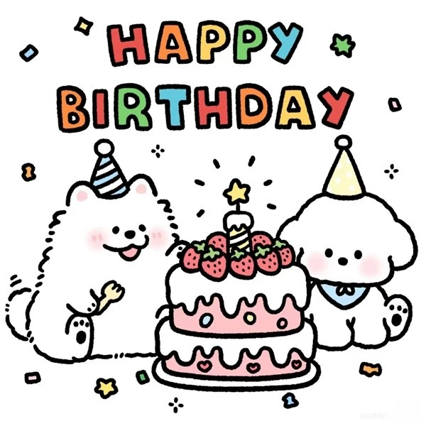 một bản vẽ của một chiếc bánh sinh nhật với hai con gấu meme happy birthday