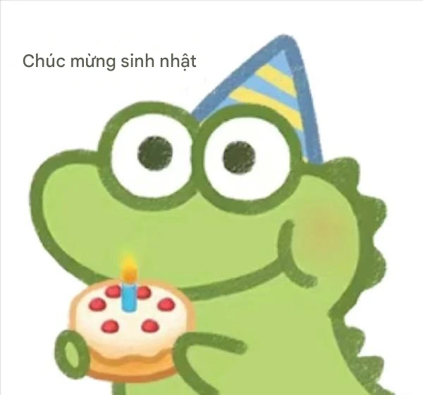 Một ếch hoạt hình có mũ sinh nhật và một chiếc bánh cupcake meme happy birthday