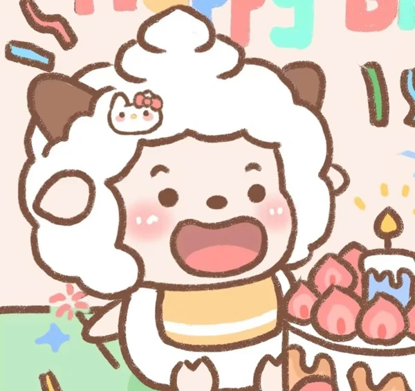 một nhân vật hoạt hình cầm bánh và một chiếc cốc meme happy birthday