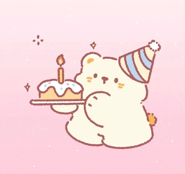 một nhân vật hoạt hình cầm bánh với một ngọn nến trên đó meme happy birthday