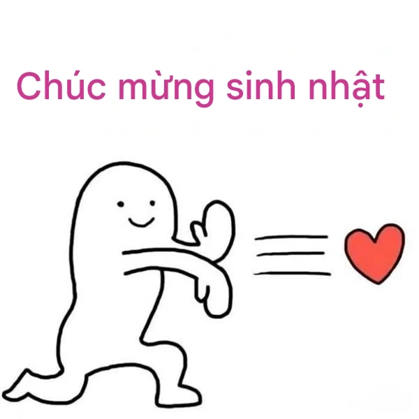 Một nhân vật hoạt hình đang giữ một trái tim meme happy birthday