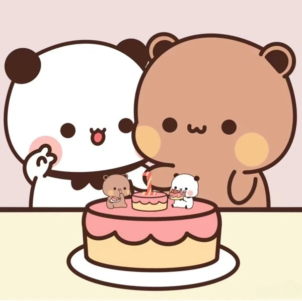 Một vài con gấu đang ôm nhau một chiếc bánh meme happy birthday