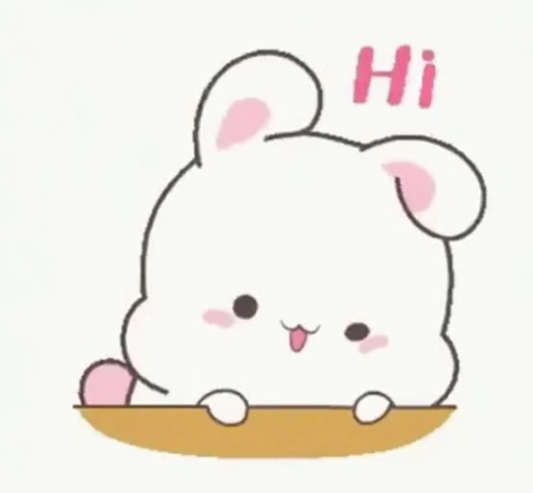 Một con thỏ trắng với đôi tai màu hồng ngồi trong một cái bát meme hello