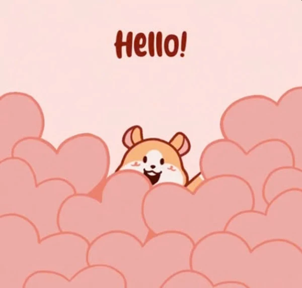 Một nhân vật hoạt hình đang nhìn ra từ một trái tim meme hello