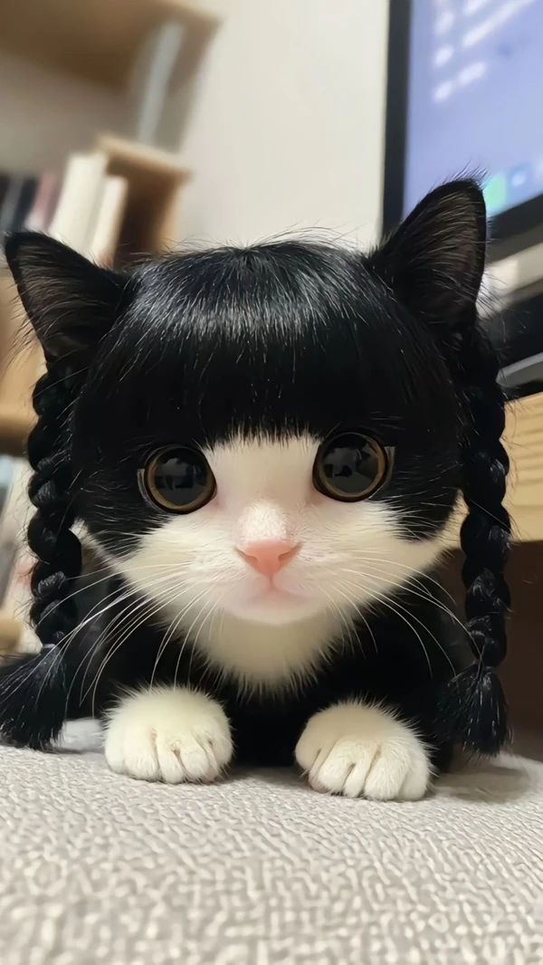 Một con mèo đen trắng với khuôn mặt đen trắng meme mèo cute
