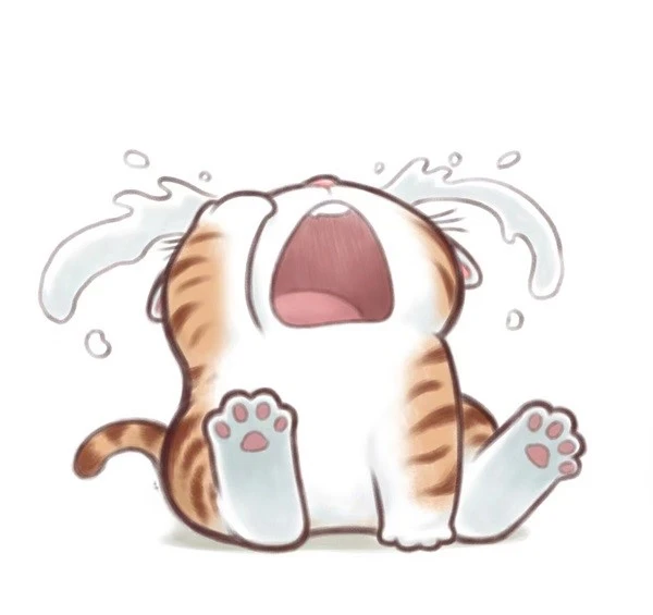 Một con mèo hoạt hình với miệng mở ra và lưỡi của nó ra meme mèo khóc