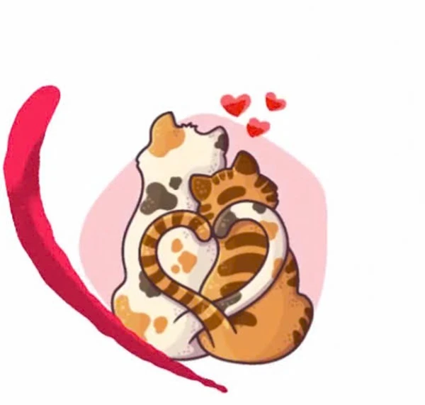 Hai con mèo ôm và một con đang ôm một trái tim meme tình yêu