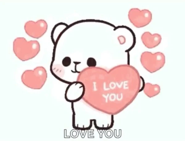 Một con gấu trắng ôm một trái tim với những lời yêu thương bạn meme tình yêu