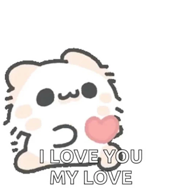 Một con mèo trắng với trái tim trong miệng meme tình yêu