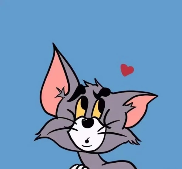 Một con mèo hoạt hình với một trái tim trên mũi của nó (tag: meme tom and jerry)