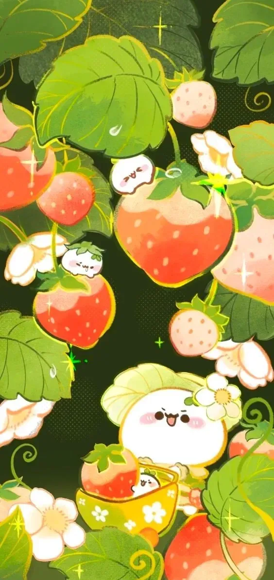 Một bó dâu tây với khuôn mặt trên chúng hình nền dâu tây cute