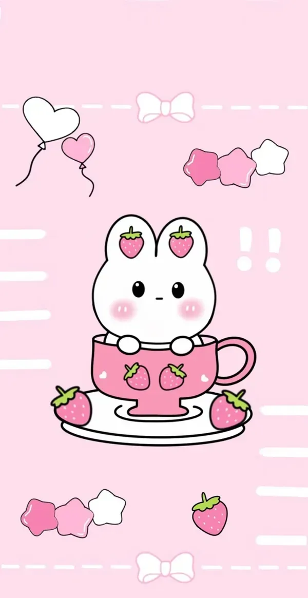 Một chú mèo con dễ thương với một tách hình dâu tây cute trà
