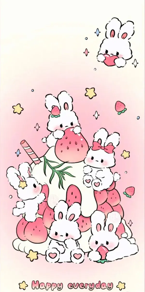 Một loạt các động vật nhỏ dễ hình nền dâu tây cute thương với nền màu hồng