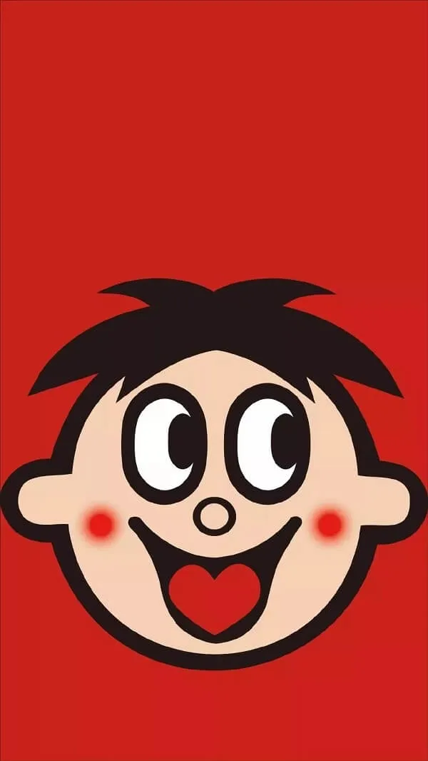 Một nhân vật hoạt hình với một nụ cười lớn hình nền màu đỏ