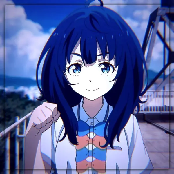 Ảnh anna yanami cute có một cô gái anime với mái tóc xanh đang đứng trên cây cầu