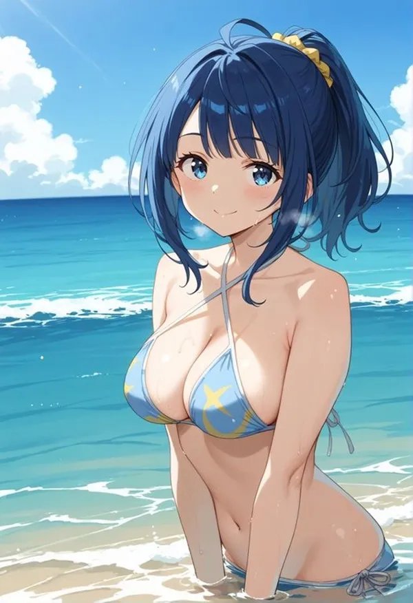 Ảnh anna yanami cute một người phụ nữ mặc bikini đứng trong nước trên bãi biển
