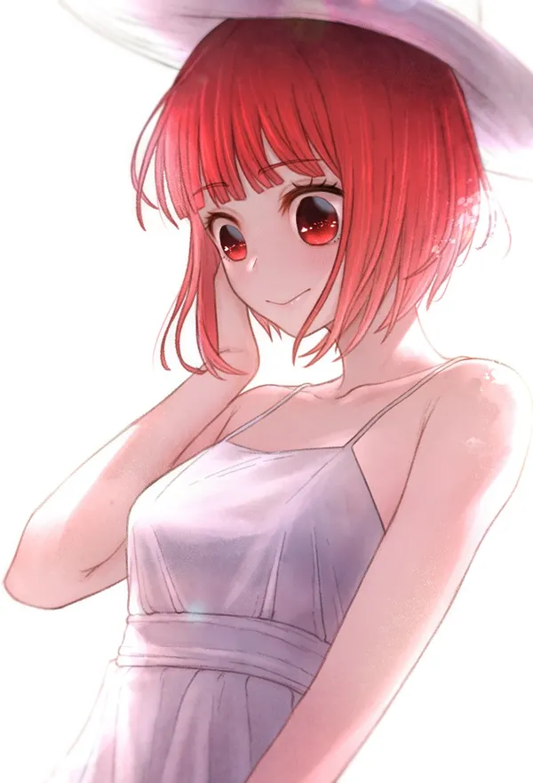 Ảnh arima kana hentai có một người phụ nữ mái tóc đỏ đội mũ trắng