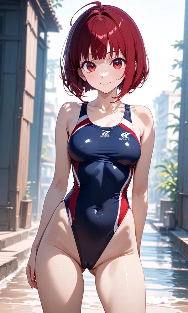 Ảnh arima kana cute có một người phụ nữ trong bộ đồ tắm đứng trên đường phố