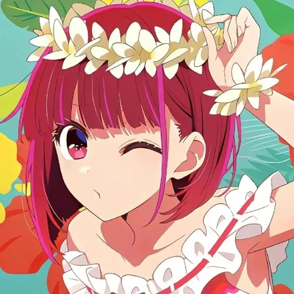 Ảnh arima kana bikini anime girl mặc váy đỏ với hoa trên tóc