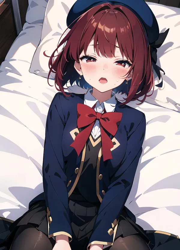 Ảnh arima kana hentai cô gái anime ngồi trên giường với đôi mắt nhắm