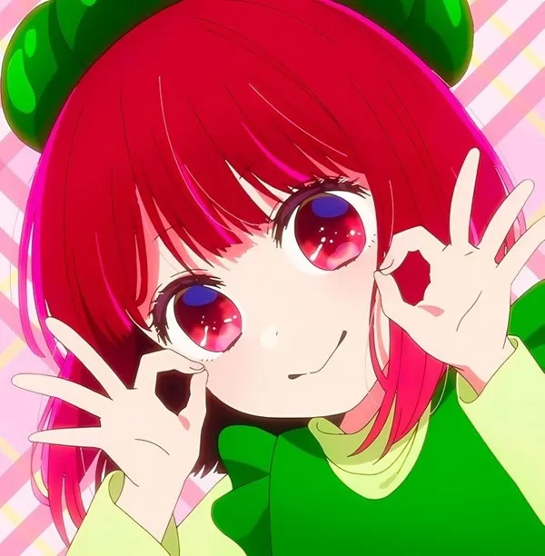 Ảnh arima kana hentai cô gái anime với mái tóc đỏ và kính làm một dấu hiệu hòa bình đôi tay của mình