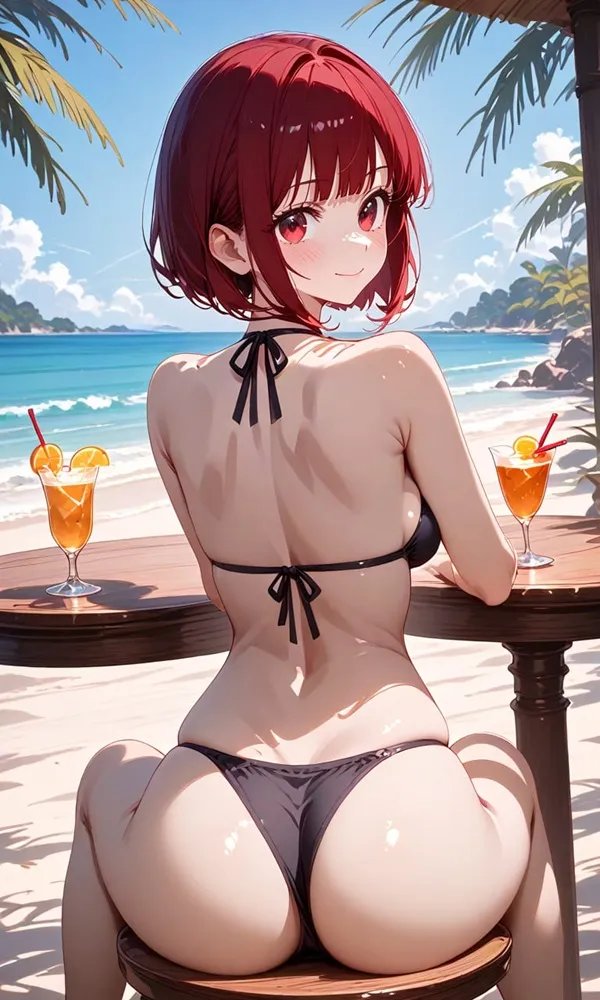 Ảnh arima kana hentai cô gái có mái tóc đỏ ngồi bàn với một ly nước cam