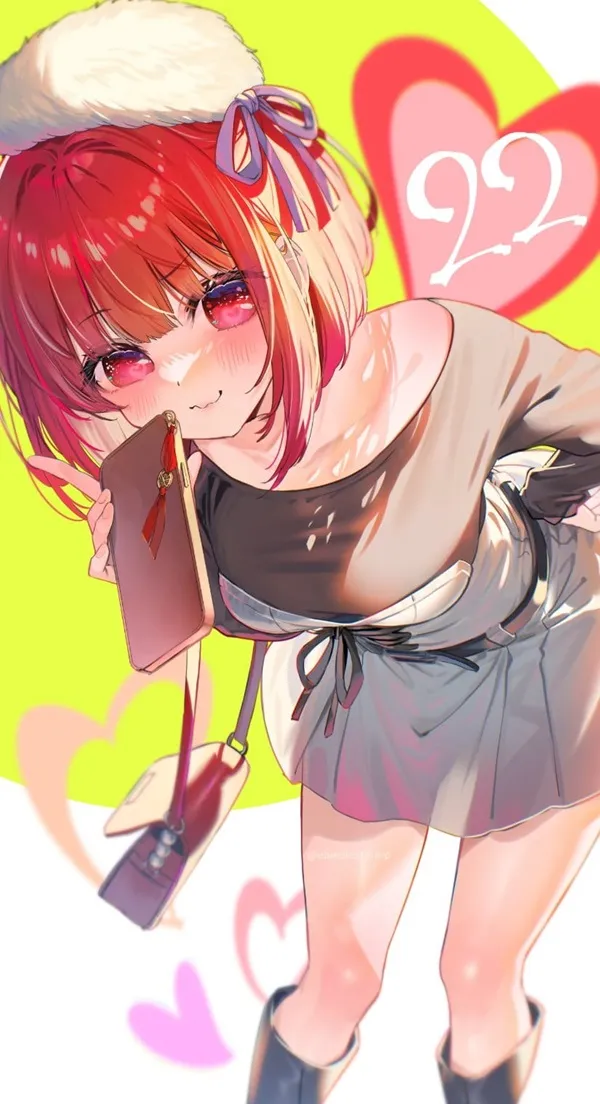 Ảnh arima kana hentai có một cô gái mái tóc đỏ và chiếc mũ cầm điện thoại di động