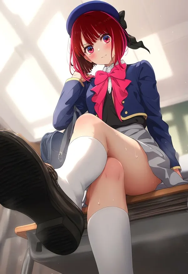 Ảnh arima kana hentai có một người phụ nữ đang ngồi trên bàn với đôi chân của mình