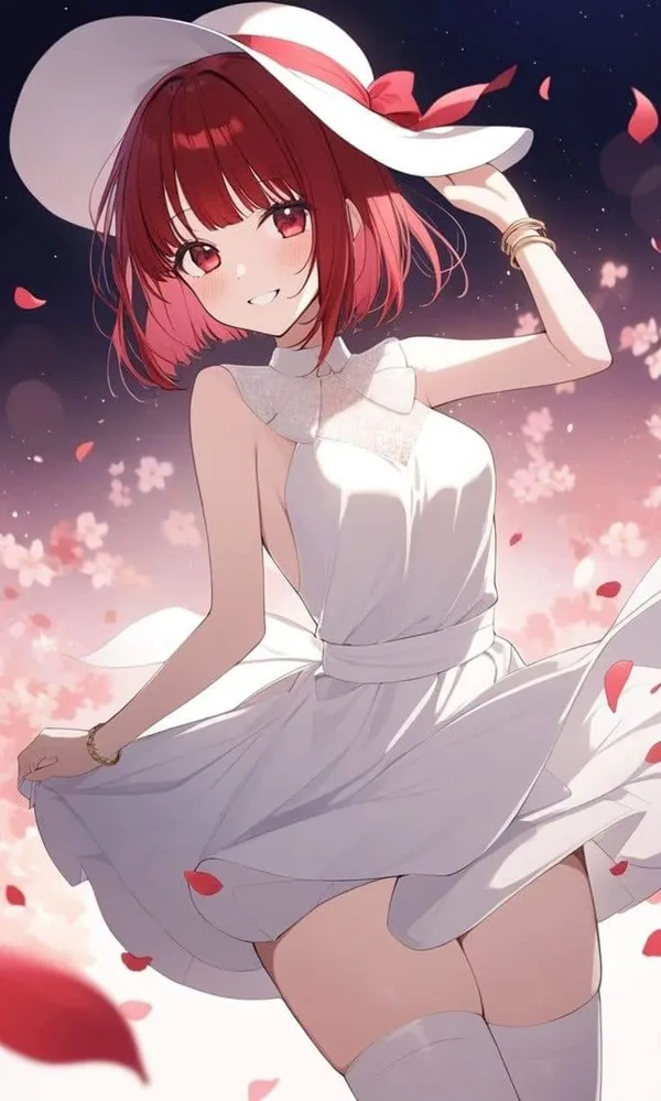 Ảnh arima kana hentai có một người phụ nữ mặc chiếc váy trắng và mũ