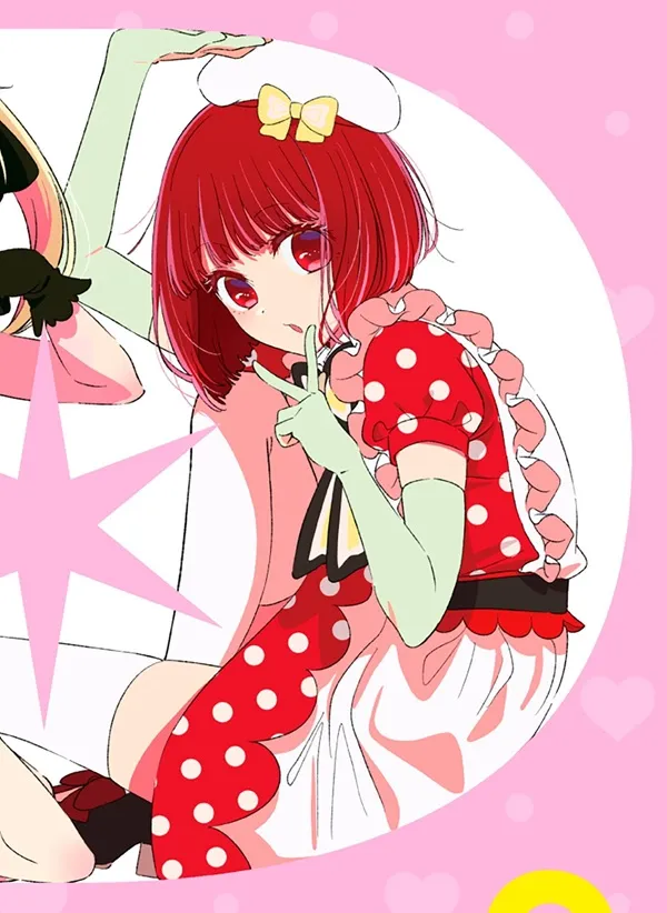 Ảnh arima kana hentai hai cô gái anime với mái tóc đỏ và trang phục chấm bi tạo dáng cho một bức tranh
