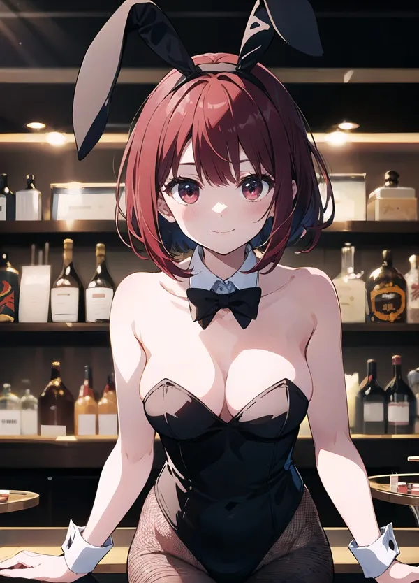 Ảnh arima kana hentai người phụ nữ tóc vàng trong tai thỏ tạo dáng trước một quán bar