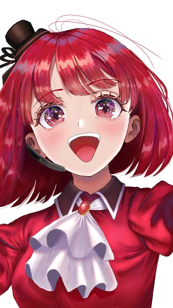 Ảnh arima kana hentai nhân vật anime nữ với mái tóc đỏ đội mũ trên và nơ