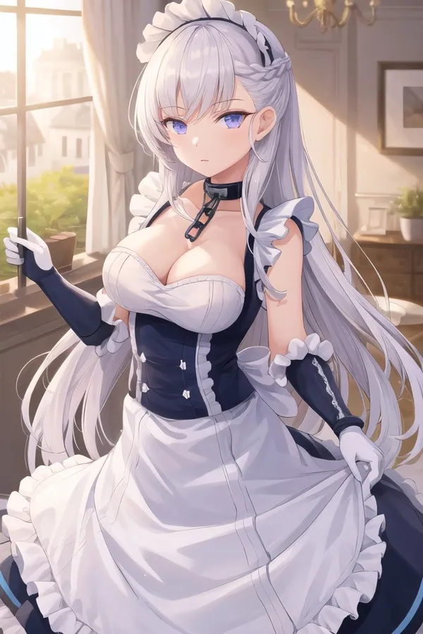 Ảnh azur lane hentai hình một người phụ nữ có mái tóc trắng dài mặc váy và găng tay