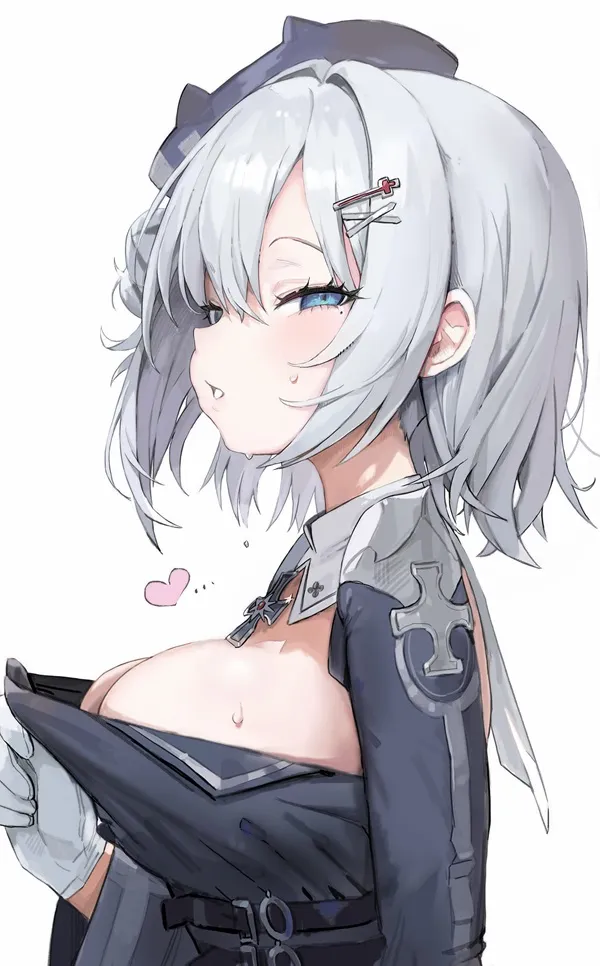 Ảnh azur lane vú to đây là bản vẽ của một người phụ nữ có mái tóc trắng và đôi mắt xanh