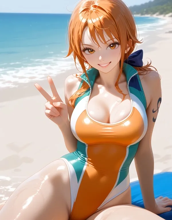 Có một người phụ nữ đang ngồi trên ván lướt sóng bãi biển ảnh barbara pegg bikini
