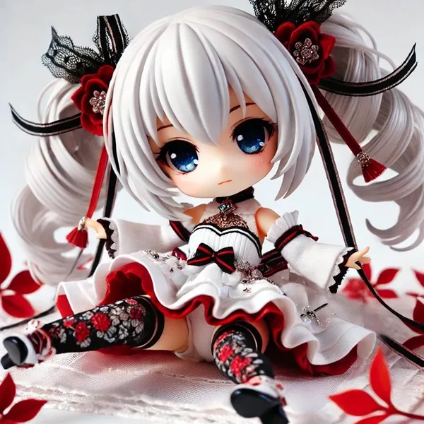 Ảnh camellya hentai có một con búp bê đang ngồi trên bàn với hoa