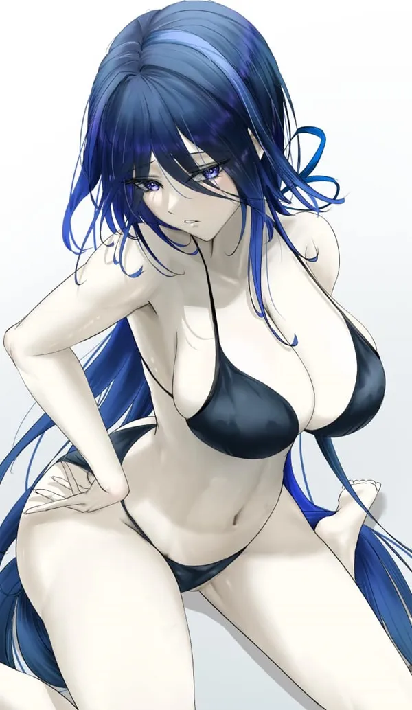 Ảnh clorinde hentai có một bản vẽ của người phụ nữ mái tóc xanh trong bộ bikini