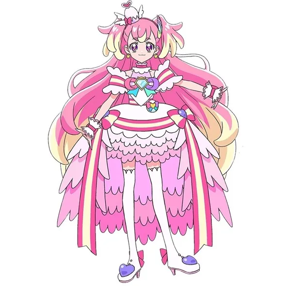 Ảnh cure wonderful chibi cô gái dễ thương mặc váy màu hồng và trắng với bánh