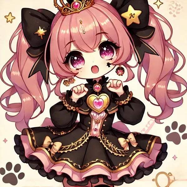 Ảnh cure wonderful cute hình một cô gái có mái tóc màu hồng mặc chiếc váy đen
