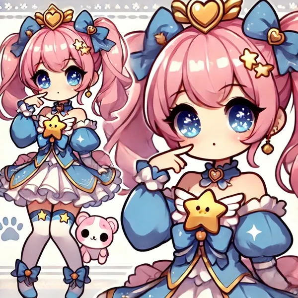 Ảnh cure wonderful cute có một cô gái anime với mái tóc hồng và chiếc váy màu xanh