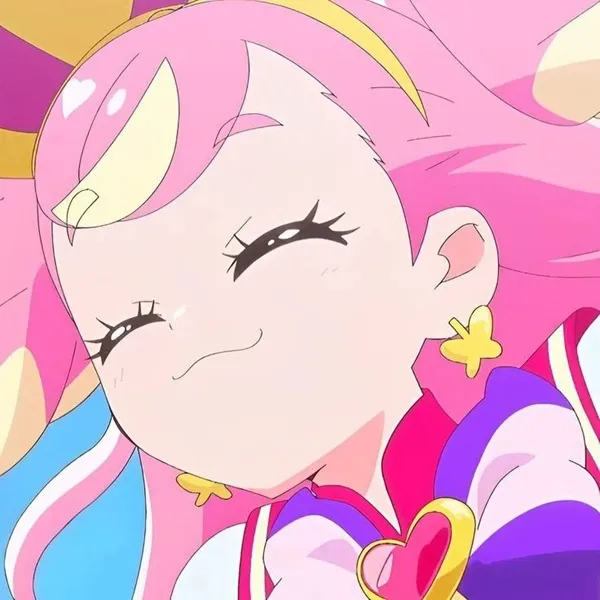 Ảnh cure wonderful cute có một cô gái anime với mái tóc hồng và hoa tai vàng