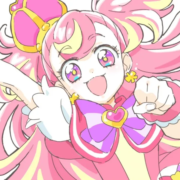 Ảnh cure wonderful cute có một cô gái anime với mái tóc hồng và vương miện trên đầu