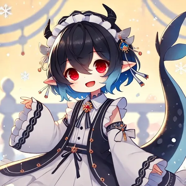 Ảnh ellen joe chibi cô gái anime dễ thương với mái tóc xanh và đôi mắt đỏ trong chiếc váy trắng