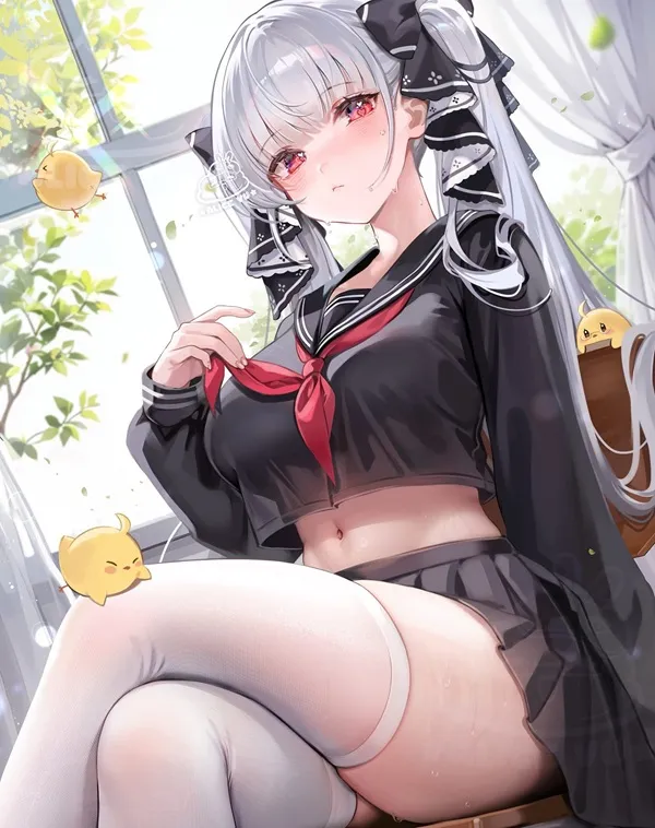 Ảnh azur lane hentai có một người phụ nữ đang ngồi trên ghế với con mèo đùi