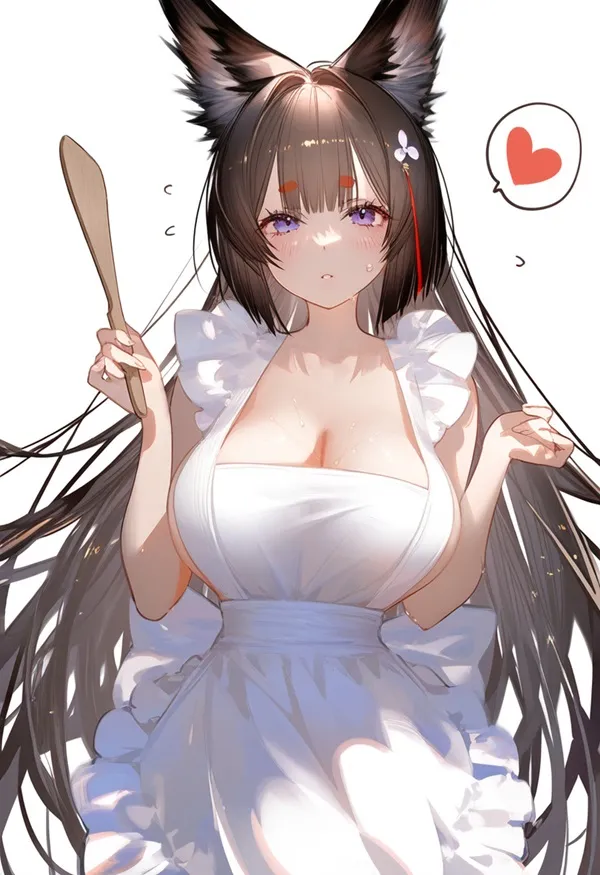 Ảnh game azur lane hentai cô gái anime gợi cảm mặc váy trắng với tai mèo cầm dao và gương