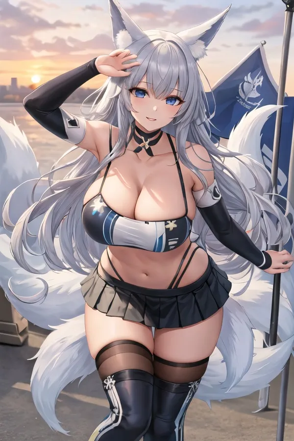 Ảnh game azur lane hentai kết xuất của một nghệ sĩ nhân vật anime nữ đang cầm cờ